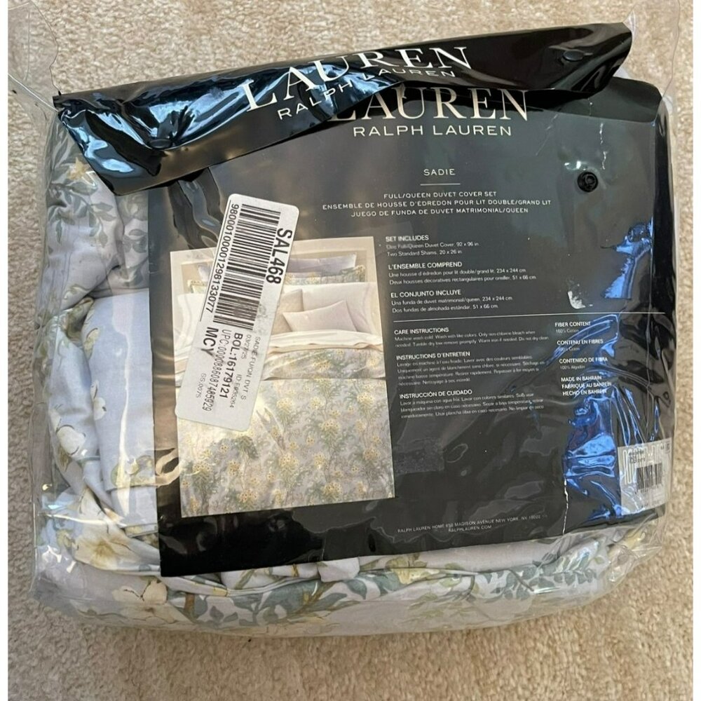 Ralph Lauren Full Queen Blue Yellow Floral Duvet 3 Piece Set Sadie NEW - Picture 4 of 5